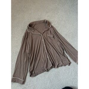 COZY‎ EARTH Long Sleeve Pajama Top Brown XXL Button Up Loungewear Sleep Shirt